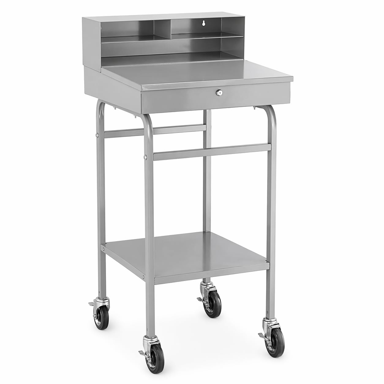Glownary Mobile Receiving Shop Desk, Steel, 24W x 23D x 50H inches, with Casters and Storage