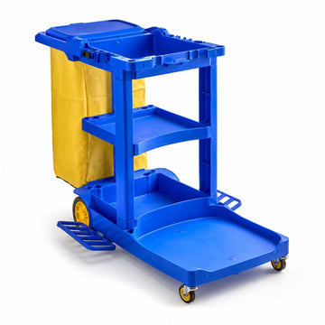 3-Shelf Janitor Cart Kit with Yellow and Black Bags, 44L x 18W x 38H inches, Blue