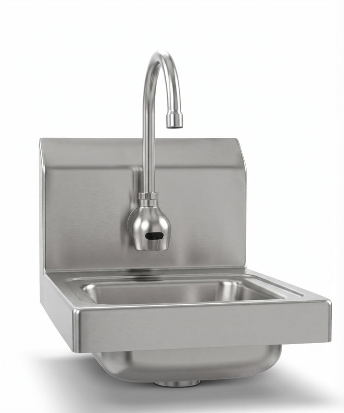 Glownary Wall Mounted Hand Sink with Sensor Faucet, Stainless Steel, 12x16 Inch, NSF Listed, Touchless Operation, Commercial Grade