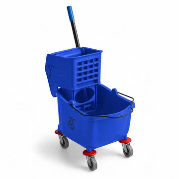 Commercial Mop Bucket with Side Press Wringer, 26 Qt Capacity, Blue, 4 Casters
