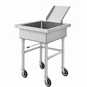Glownary Mobile Silverware Soaking Sink, 304 Stainless Steel, 22x22x8 Inch Bowl, Detachable Chute, 4 Swivel Casters, Commercial Kitchen