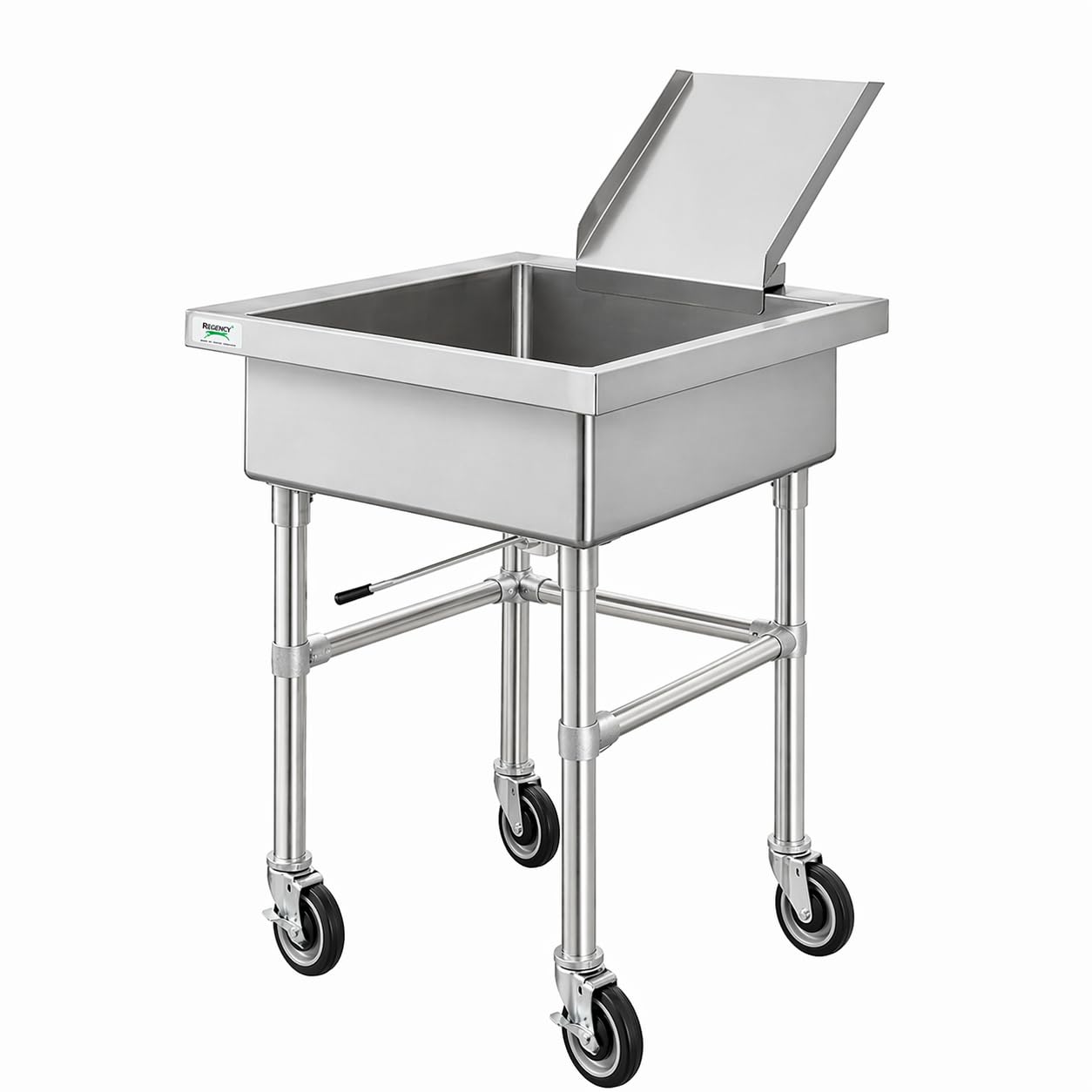 Glownary Mobile Silverware Soaking Sink, 304 Stainless Steel, 22x22x8 Inch Bowl, Detachable Chute, 4 Swivel Casters, Commercial Kitchen