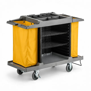 Housekeeping Cart with 3 Shelves, 59L x 21W x 38H inches, Gray, Heavy Duty Plastic