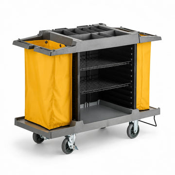 Housekeeping Cart with 3 Shelves, 59L x 21W x 38H inches, Gray, Heavy Duty Plastic