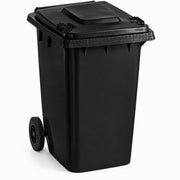 Glownary 95 Gallon Wheeled Trash Can, Black, Rectangular, Hinged Lid, Heavy Duty Plastic, 33L x 28W x 46H inches