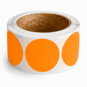 Round Inventory Labels, 2 inch Diameter, Fluorescent Orange, 500 per Roll, Permanent Adhesive