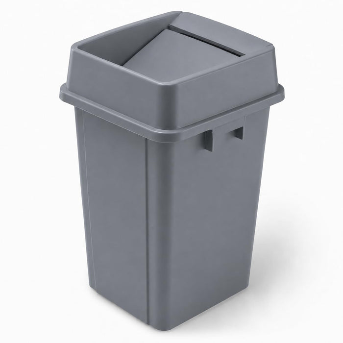Glownary Square Trash Can with Drop Shot Lid, 19 Gallon, Gray, Indoor Use
