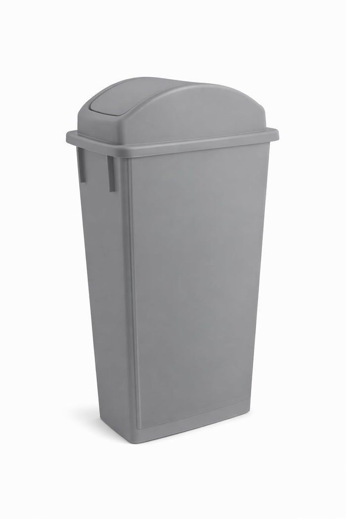 Glownary Slim Rectangular Trash Can with Dome Swing Lid, 23 Gallon, Gray, Heavy Duty Plastic, 20W x 11D x 35.75H inches
