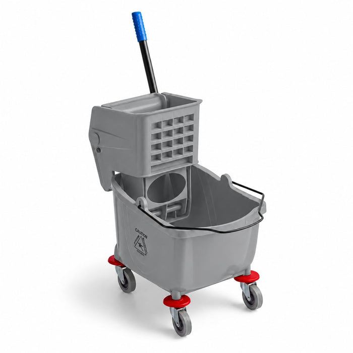Commercial Mop Bucket with Side Press Wringer, 26 Qt Capacity, Grey, 4 Casters