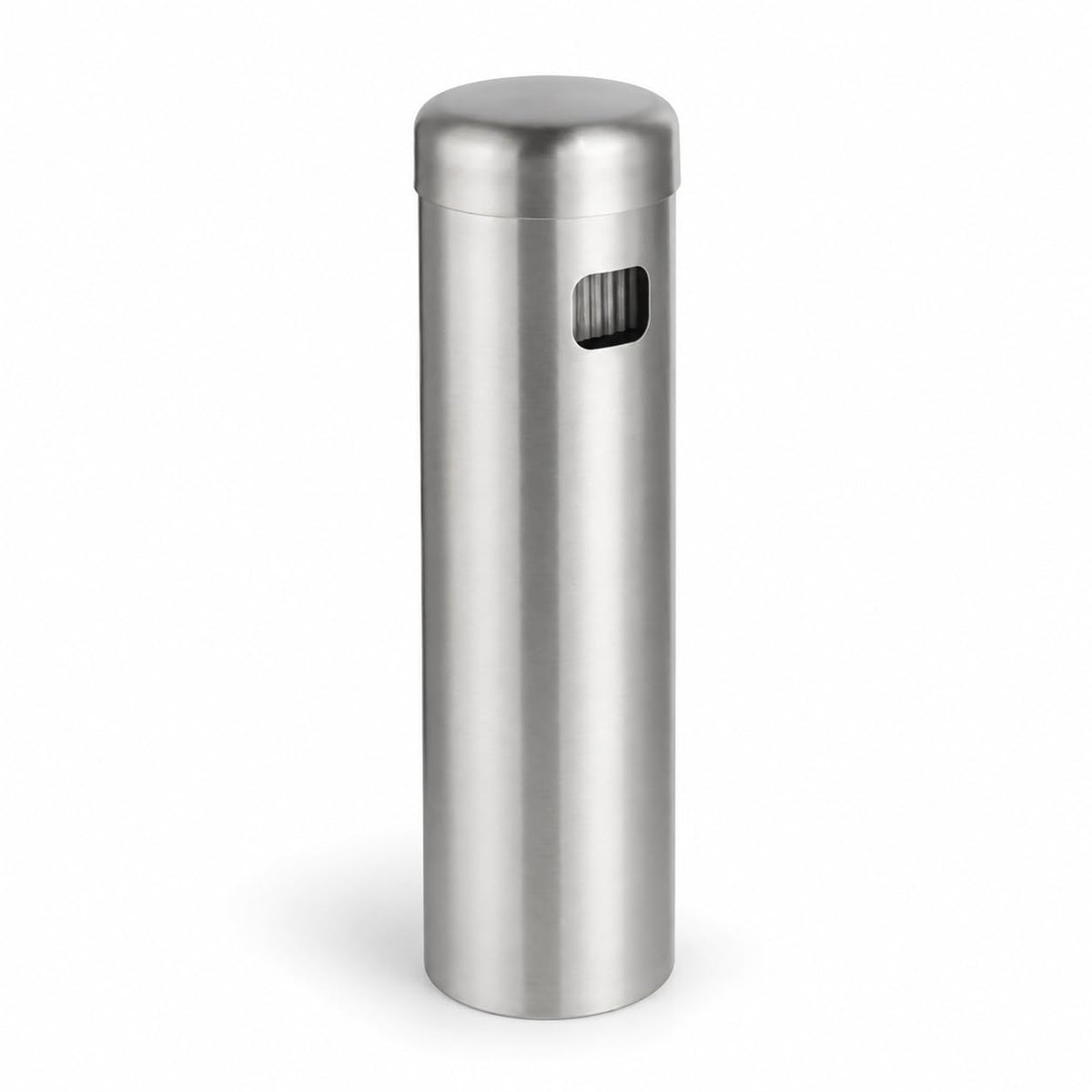 Wall Mounted Cigarette Receptacle, 12.75 Inches, Stainless Steel, Round, Push Button Opening