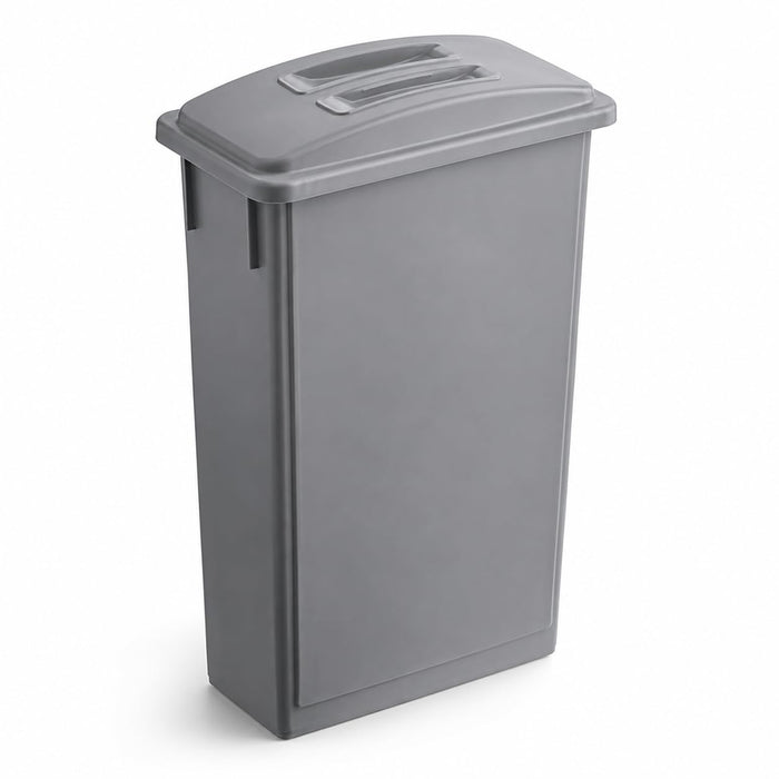 Glownary Slim Trash Can with Lid, 23 Gallon, Gray, Heavy Duty Plastic, 20W x 11D x 33H inches