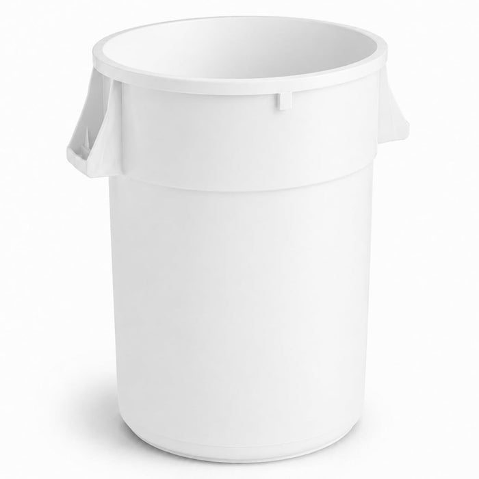 Glownary Commercial Round Trash Can, 44 Gallon, White, Heavy Duty Plastic, Indoor Use