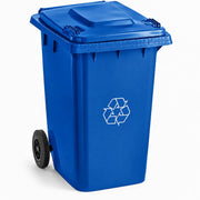 Glownary Wheeled Recycling Bin, 95 Gallon, Blue, Rectangular with Hinged Lid, 28W x 33L x 46H inches