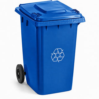 Glownary Wheeled Recycling Bin, 95 Gallon, Blue, Rectangular with Hinged Lid, 28W x 33L x 46H inches