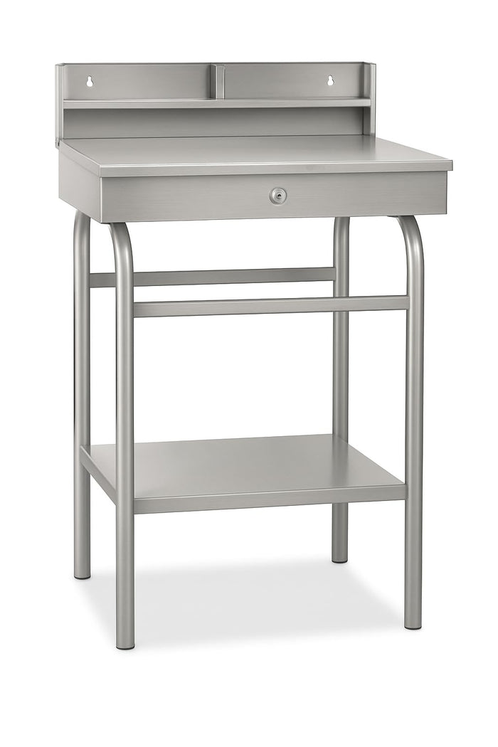Glownary Steel Receiving Shop Desk, 24W x 23D x 45H inches, Slanted Surface with Storage