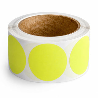Round Inventory Labels, 2 Inches Diameter, Fluorescent Yellow, 500/Roll, Permanent Adhesive