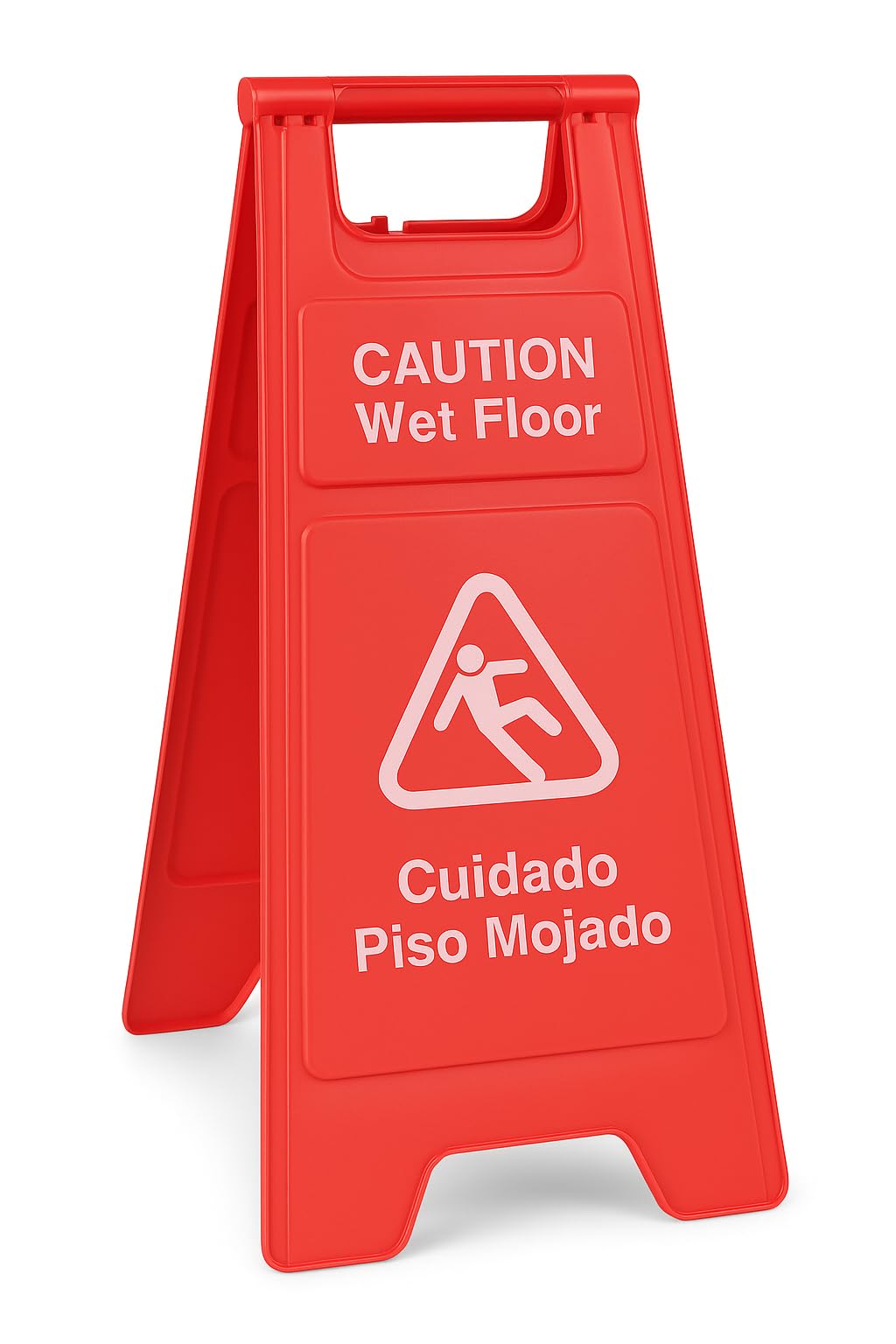 Wet Floor Sign, A-Frame, 25 Inches, Red, Bilingual, Foldable