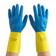 Glownary Chemical Resistant Gloves, 12 Inch, Blue/Yellow, 28 Mil Neoprene/Latex, Cotton Lined, 12 Pairs