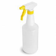 Spray Bottles, 32 oz Clear with Yellow Trigger, 12 Pack, 28/400 Finish