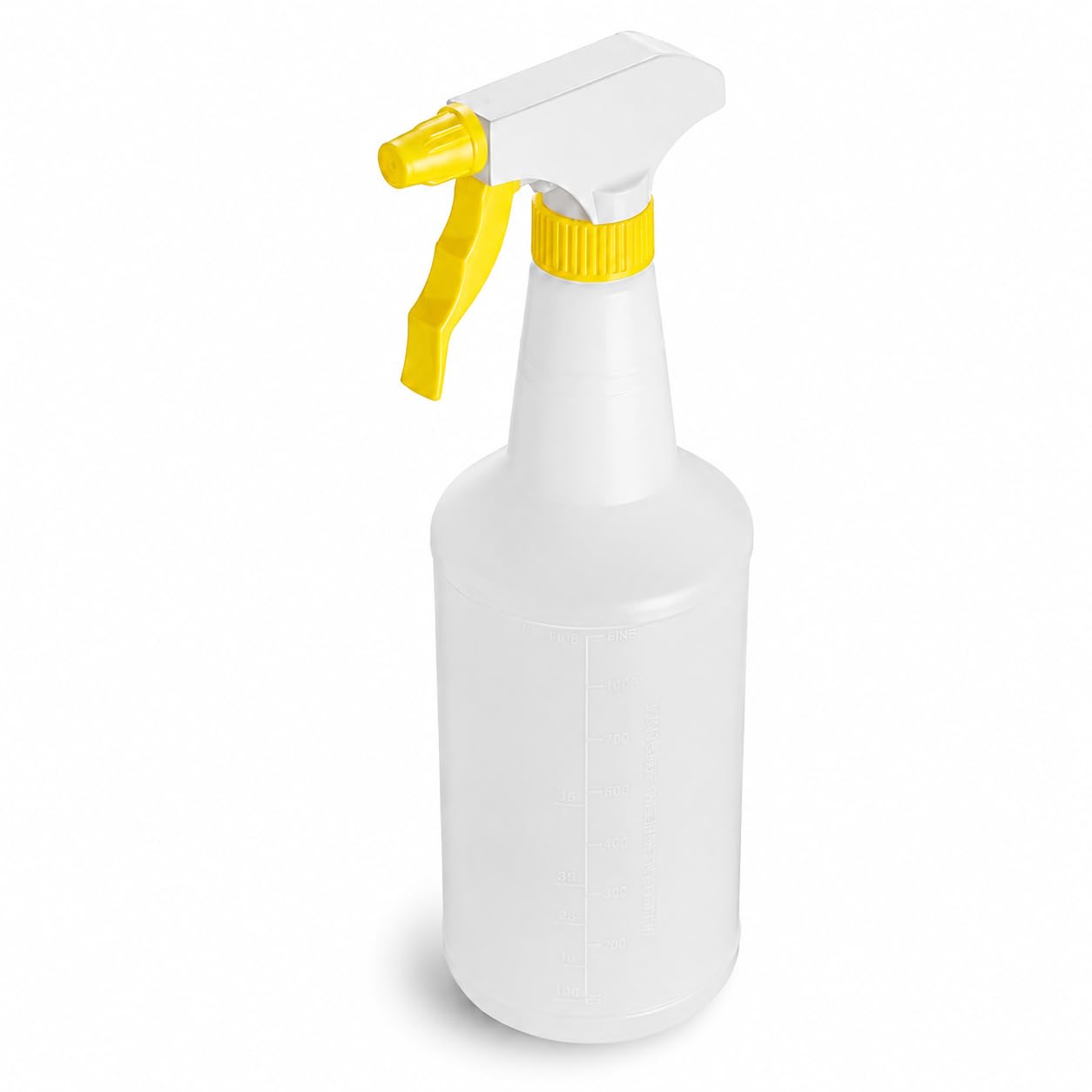 Spray Bottles, 32 oz Clear with Yellow Trigger, 12 Pack, 28/400 Finish