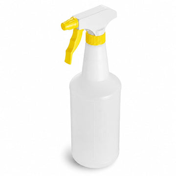 Spray Bottles, 32 oz Clear with Yellow Trigger, 12 Pack, 28/400 Finish