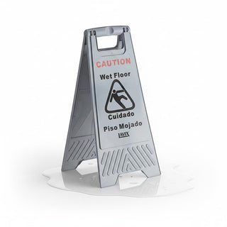 Wet Floor Sign, 25 inches, A-Frame, Gray, Bilingual, Collapsible, with Handle