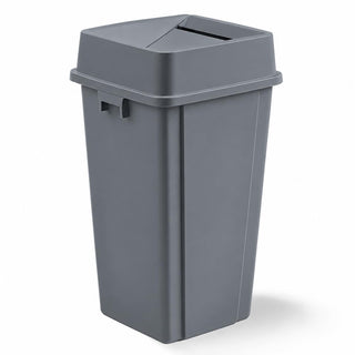 Glownary Square Trash Can with Drop Shot Lid, 25 Gallon, Gray, Indoor/Outdoor, 16.375W x 16.375D x 31.125H inches