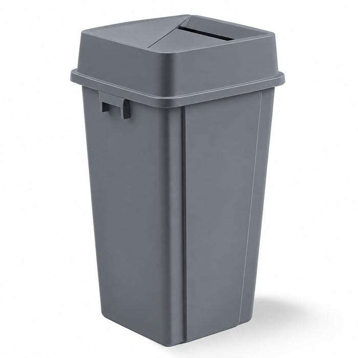 Glownary Square Trash Can with Drop Shot Lid, 25 Gallon, Gray, Indoor/Outdoor, 16.375W x 16.375D x 31.125H inches