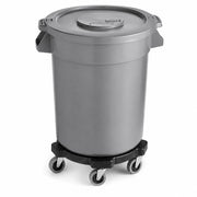 Glownary Commercial Round Trash Can with Lid and Dolly, 20 Gallon, Gray, NSF Standard 2