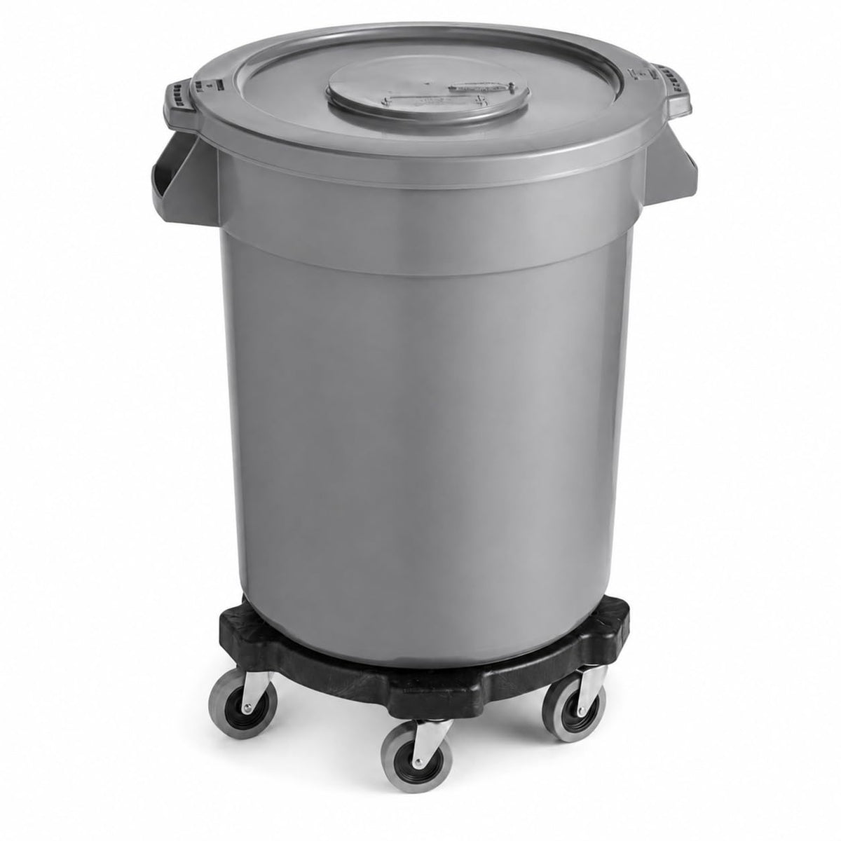 Glownary Commercial Round Trash Can with Lid and Dolly, 20 Gallon, Gray, NSF Standard 2