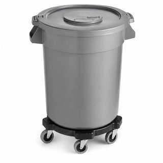 Glownary Commercial Round Trash Can with Lid and Dolly, 20 Gallon, Gray, NSF Standard 2
