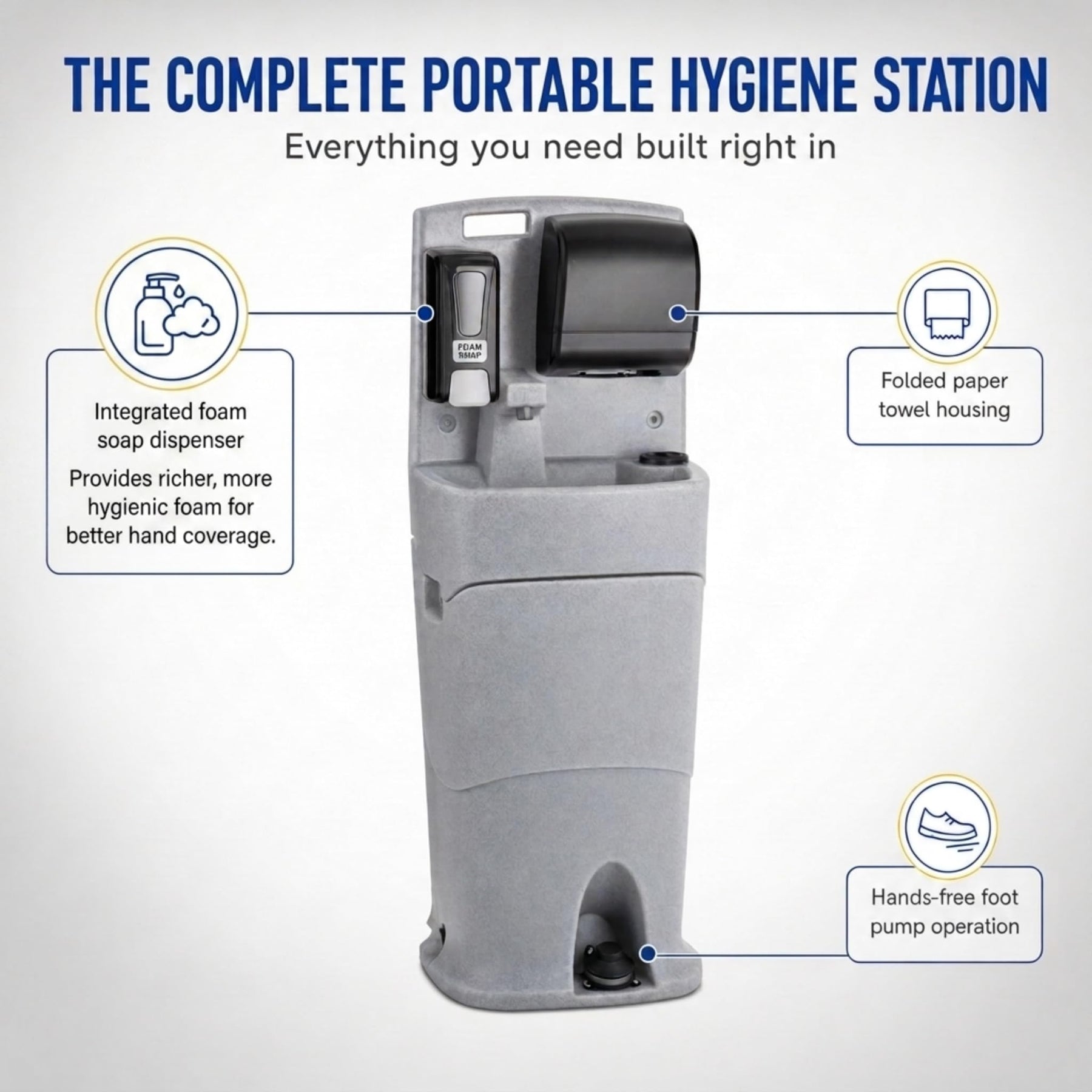 Mobile Hand Wash Station, 16 Gallon, Single Sink with Soap and Paper Towel Dispensers, Gray view 4