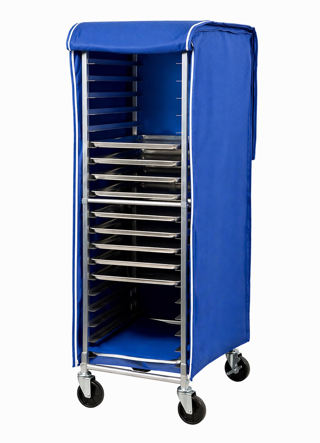 Glownary Insulated Bun Pan Rack Cover, Blue Vinyl-Coated Polyester, Full Height 63 Inch, with Zipper Access, Freezer Safe