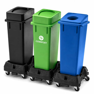Glownary 69 Gallon Mobile Recycling Station, 3-Stream Waste Separation System with Dollies, Black/Blue/Green