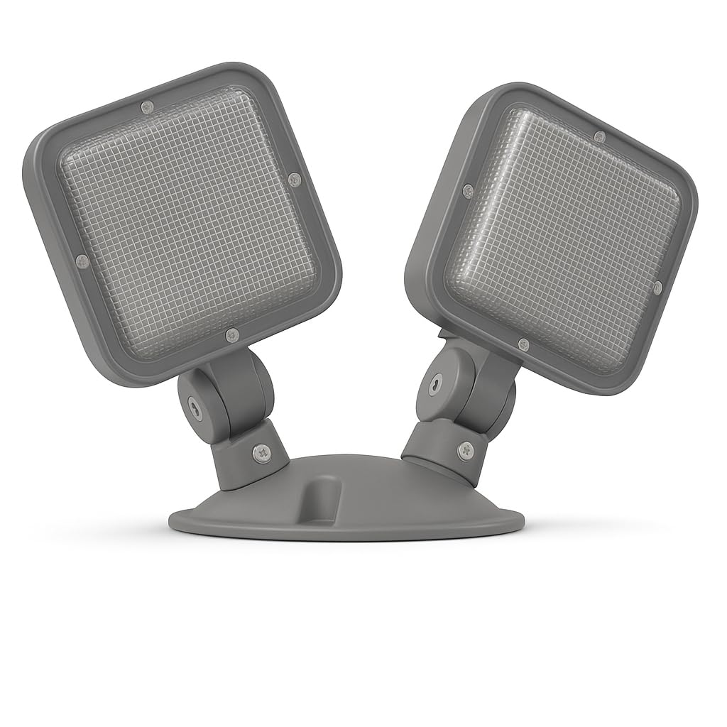 Glownary Double Head LED Emergency Light, Indoor/Outdoor, 2.4W, 120V/277V, Gray