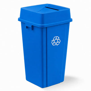 Square Recycling Bin with Drop Shot Lid, 25 Gallon, Blue, Indoor Outdoor