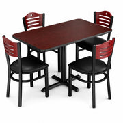 Glownary Dining Set with 4 Chairs, Cherry and Black, Rectangular Table 30x48 Inch, Mahogany Wood Back, Navy Padded Seats