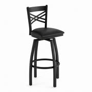 Glownary Cross Back Bar Stool, Black Steel Frame with Vinyl Padded Seat, Swivel Design, 44.5 Inch Height, 330 lb Capacity, Indoor Use