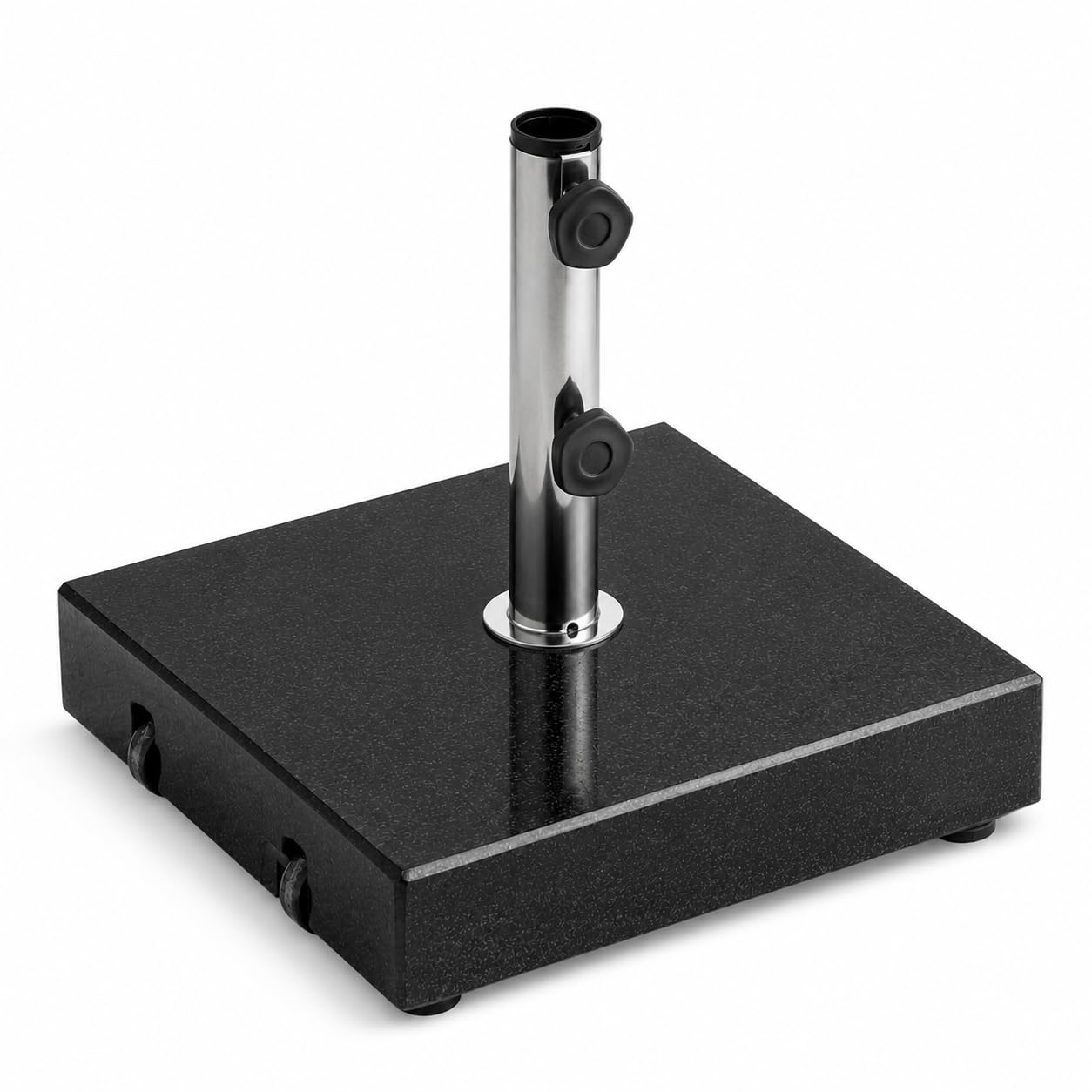 Glownary Square Black Granite Umbrella Base, 110 lb, 19.75 x 19.75 x 16 Inches, with Wheels, Pull-Out Handle