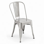 Glownary Alloy Silver Indoor Cafe Chair, Metal Steel Frame, 17.5x17.5x33.1 Inch, Stackable, Industrial Modern Design, 400 lb Capacity