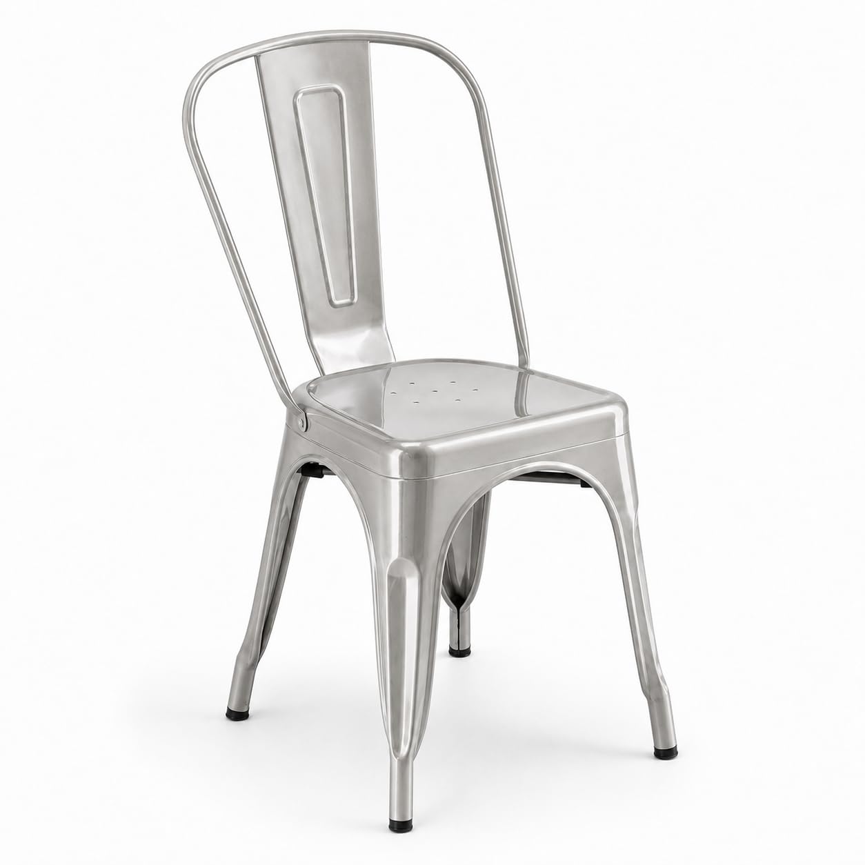 Glownary Alloy Silver Indoor Cafe Chair, Metal Steel Frame, 17.5x17.5x33.1 Inch, Stackable, Industrial Modern Design, 400 lb Capacity
