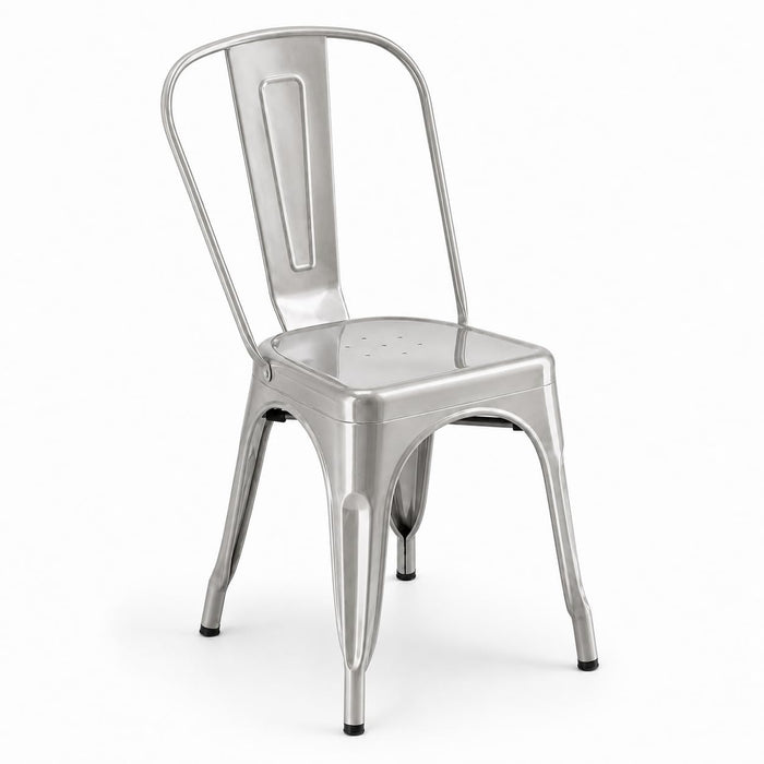 Glownary Alloy Silver Indoor Cafe Chair, Metal Steel Frame, 17.5x17.5x33.1 Inch, Stackable, Industrial Modern Design, 400 lb Capacity