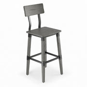 Glownary I Industrial Bar Stool with Back, Slate Gray Wood and Steel Frame, 43 Inch Height, 350 lb Capacity, Footrest