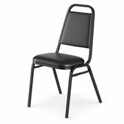 Glownary Stackable Banquet Chair, Black Vinyl, 1 Inch Padded Seat, Metal Frame, 34x21.75x17.25 Inches, 250 lb Capacity