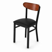 Glownary Boomerang Chair, Black Steel Frame with Black Vinyl Seat, Antique Walnut Wood Back, Mid-Century Style, Indoor Dining, 32 x 16.25 x 16.5 Inches