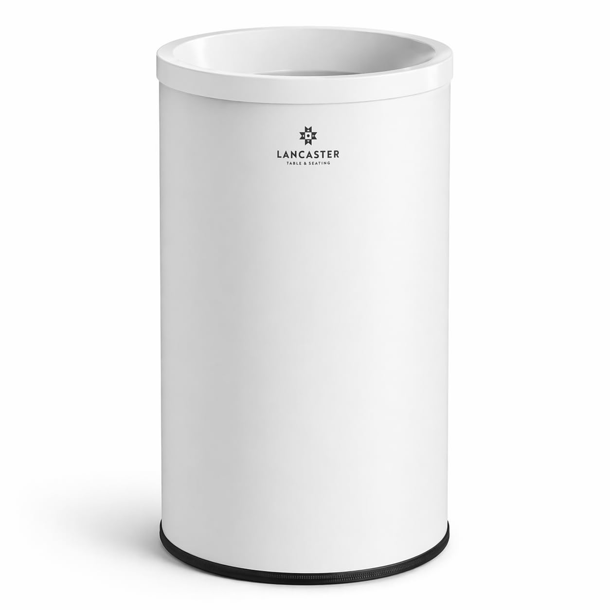 Glownary White Round Metal Decorative Trash Can, 30 Gallon Capacity, Powder-Coated, Freestanding with Lid, 18.75x30 Inches