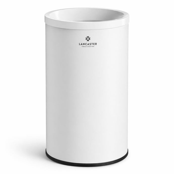 Glownary White Round Metal Decorative Trash Can, 30 Gallon Capacity, Powder-Coated, Freestanding with Lid, 18.75x30 Inches