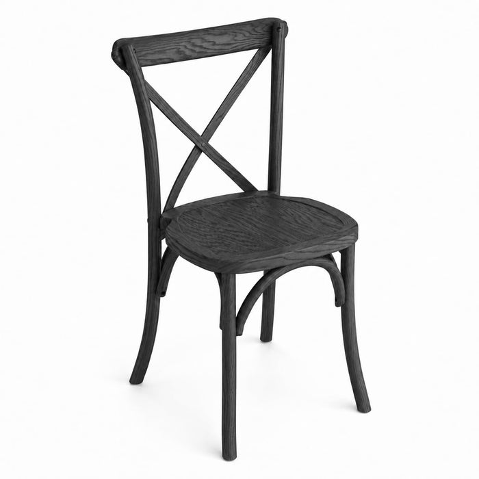 Glownary Vineyard Cross Back Dining Chair, Smokey Black Ashwood, Stackable, Traditional Style, Indoor Use, 19.5x17x34.5 Inches, 300 lb Capacity