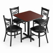 Glownary Square Dining Set, Cherry Black Reversible Laminate Top, 30x30 Inch Table with 4 Cross Back Padded Chairs, Standard Height