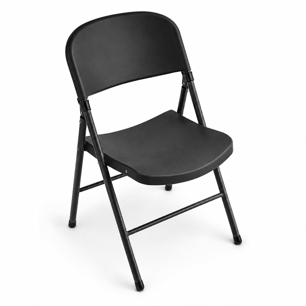 Glownary Black Plastic Folding Chair, Contoured Injection Molded Seat, Steel Frame, 250 lb Capacity, Indoor Outdoor Use, 32.5x19x20 Inches
